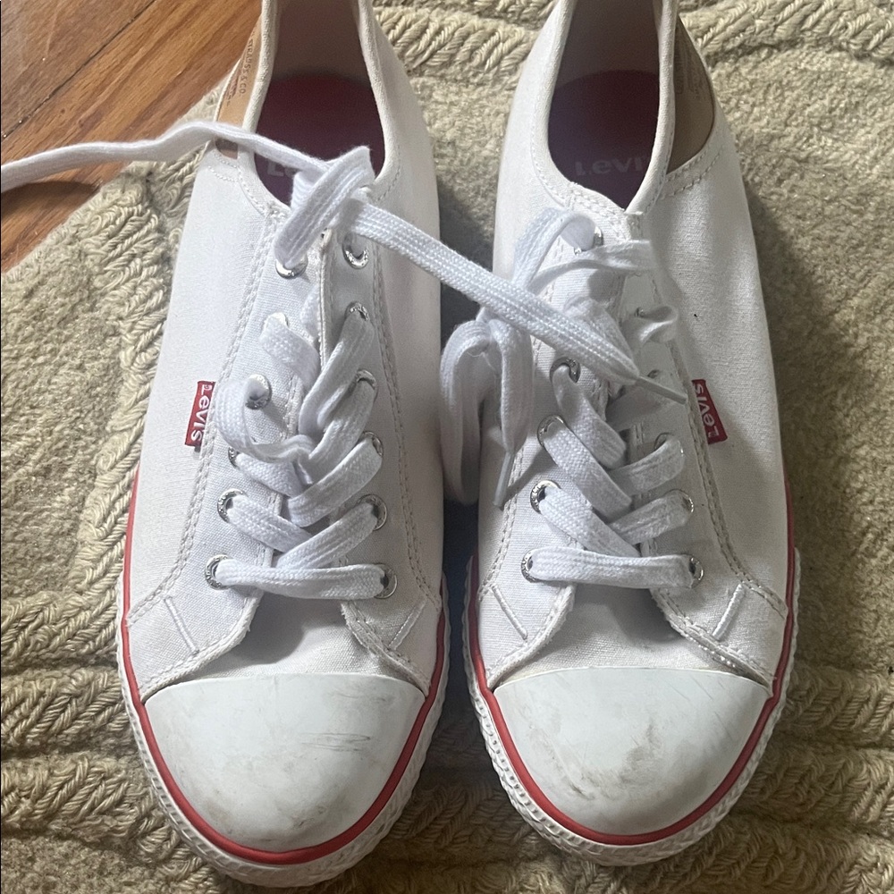 Levi's White Canvas Sneakers with Red Trim
